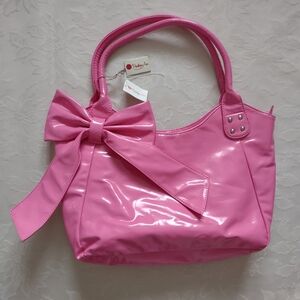 New 🆕 Penelope Ann Pink Bow Tote Silver Metal Tag